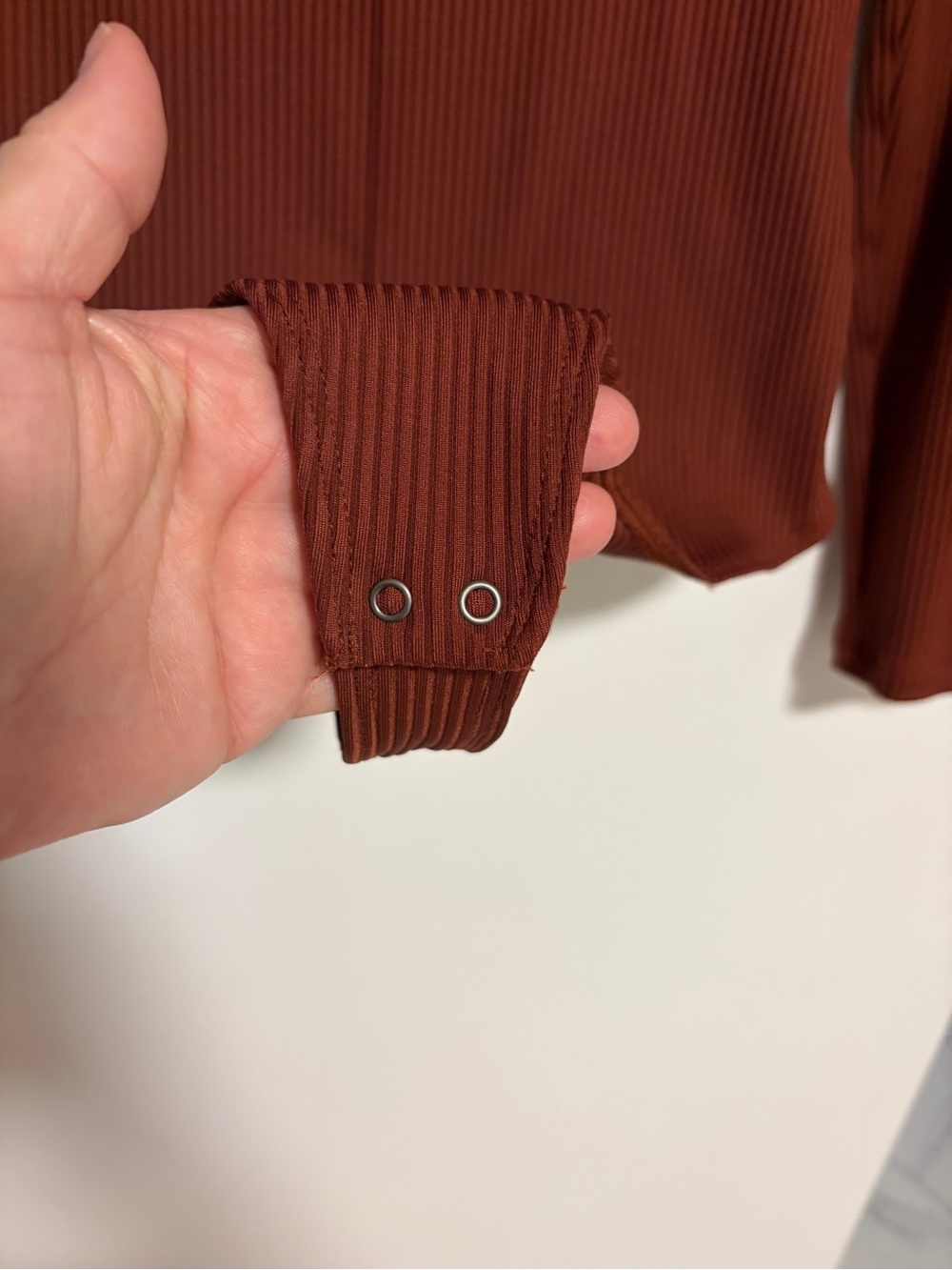 Abercrombie & Fitch Ribbed Zip Mock Neck Long Sleeve Bodysuit Brown M - Picture 6 of 11